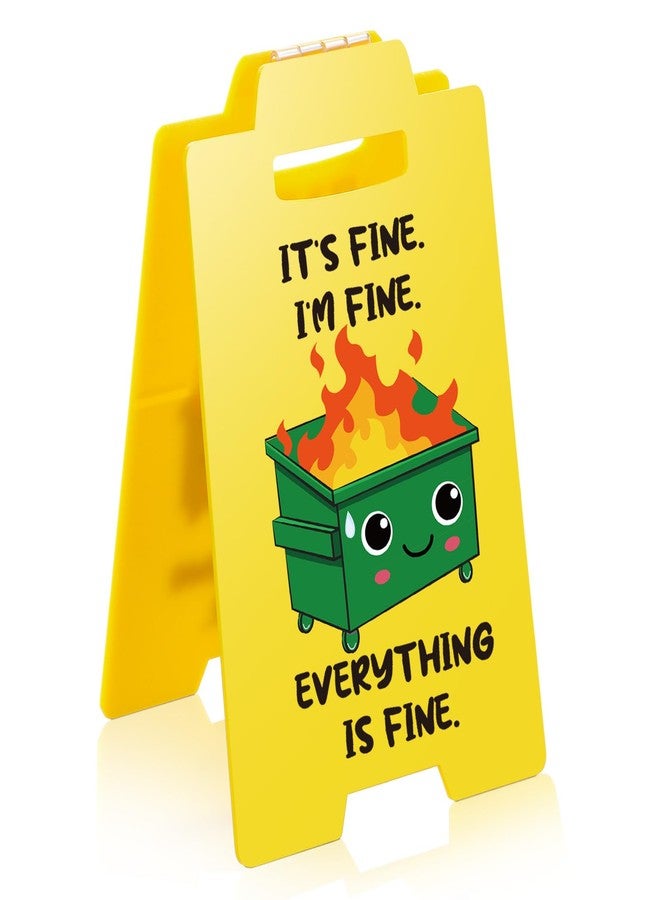 Yuntau Dumpster Fire Desk Accessories Its Fine Everythings Fine Funny Desk Sign Office Decor Funny Gift for Coworker Friends Teammate Employee Boss Teacher(Yellow) - Image 1